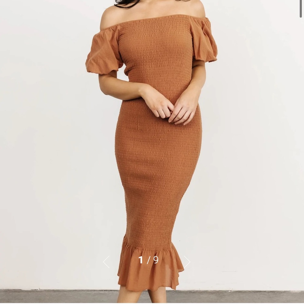 Alana Smocked Midi Dress- Mocha
